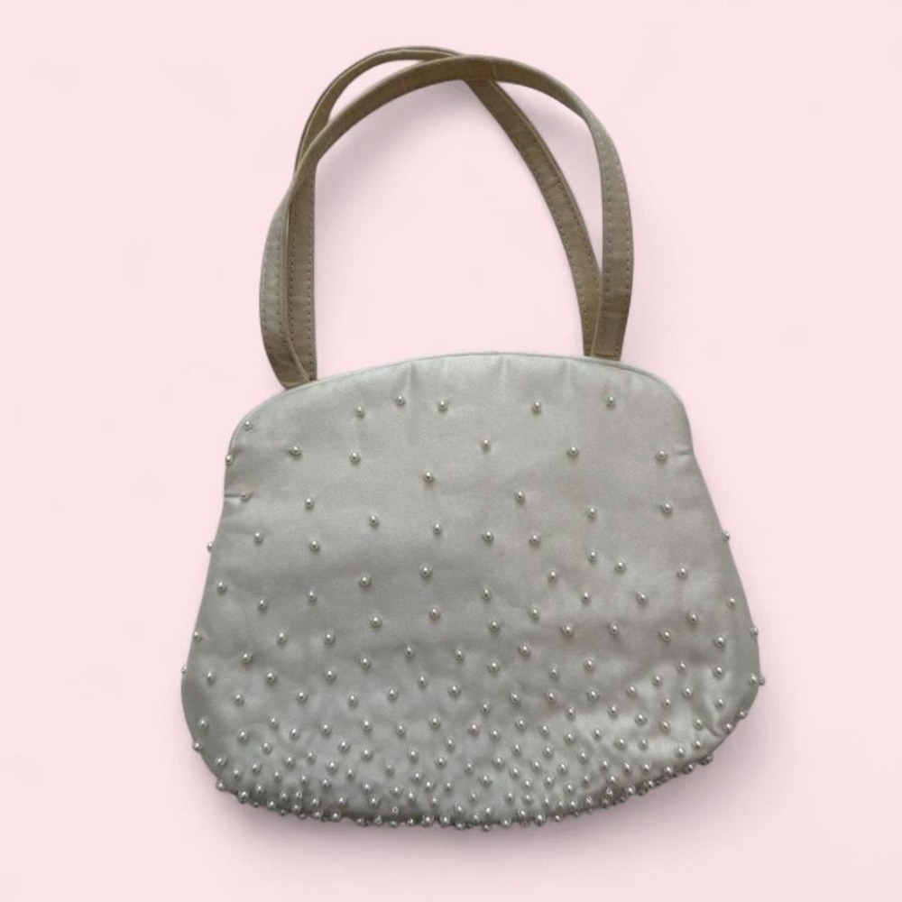 Vintage‎ Cream Pearl Studded Satin Evening Handbag